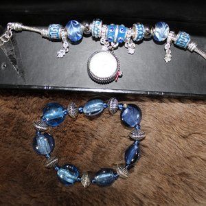 Figaro Couture Quartz Watch Bracelet And Matching Stretch Bracelet Blue/Silver🌻